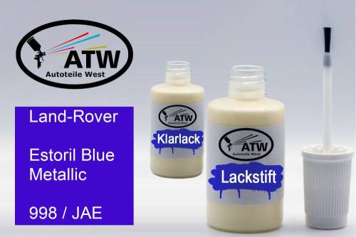 Land-Rover, Estoril Blue Metallic, 998 / JAE: 20ml Lackstift + 20ml Klarlack - Set, von ATW Autoteile West.